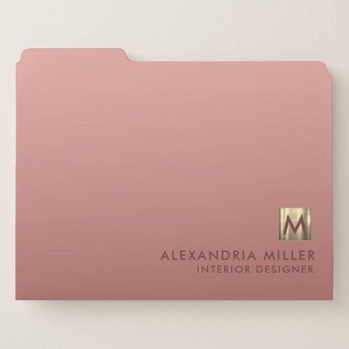 Elegant Gold Monogram Rose Pink File Folder