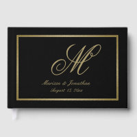 Elegant Gold Monogram Script Black Wedding
