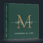 Elegant Gold Monogram Script Dark Green Wedding 3 Ring Binder<br><div class="desc">Chic wedding album with your stylish monogram initial in gold and your names in white elegant handwritten script calligraphy on a dark green background. Simply add your names, monogram and wedding date. A beautiful wedding keepsake gift album for all your wedding photos and memories. Exclusively designed for you by Happy...</div>
