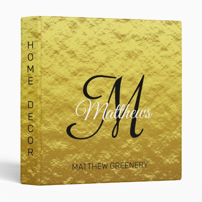 Elegant Gold Monogram Script Office 3 Ring Binder (Front/Spine)