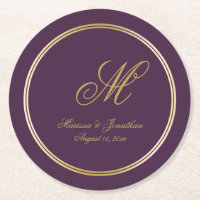 Elegant Gold Monogram Script Plum Purple Wedding