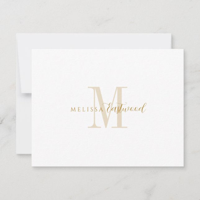 Elegant Gold Monogram Script Serif Note Card (Front)