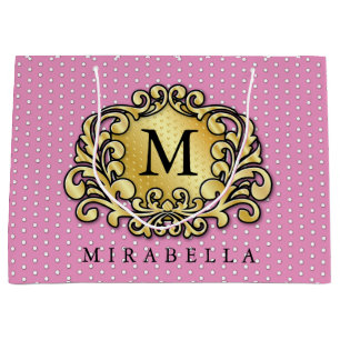 Elegant Gold Monogram Stylish Minimalist Large Gift Bag