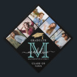 Elegant Gold Monogram Teal 5 Photo Class of Graduation Cap Topper<br><div class="desc">Elegant modern Graduation topper with customize photo and monogram initial.</div>