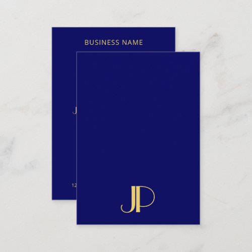 Elegant Gold Monogram Template Navy Blue Vertical Business Card
