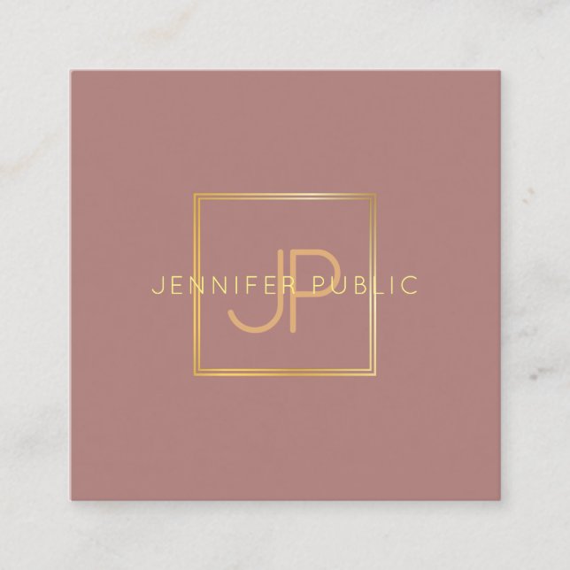 Elegant Gold Monogram Trendy Modern Template Square Business Card (Front)