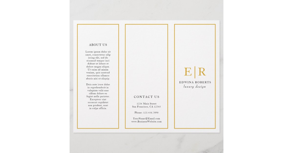 Elegant Gold Monogram Trifold Brochure 