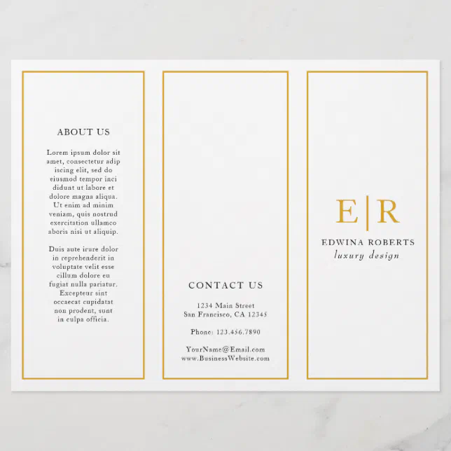 Elegant Gold Monogram Trifold Brochure | Zazzle