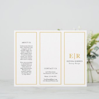 Elegant Gold Monogram Trifold Brochure | Zazzle