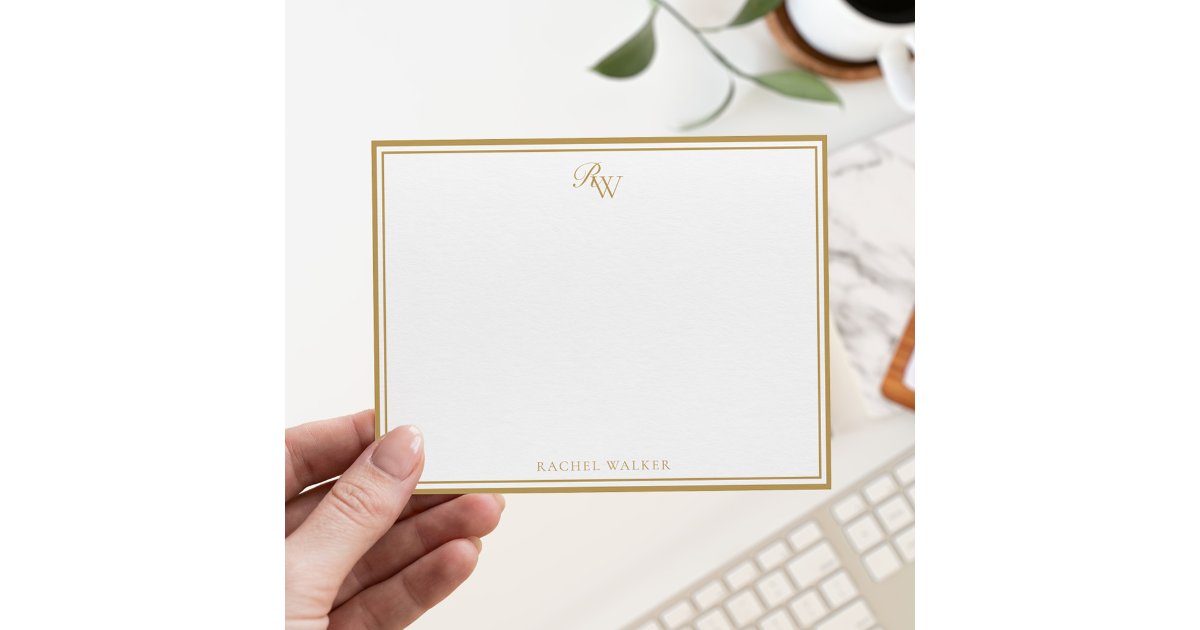 Elegant Gold Monogram Two Border Note Card | Zazzle