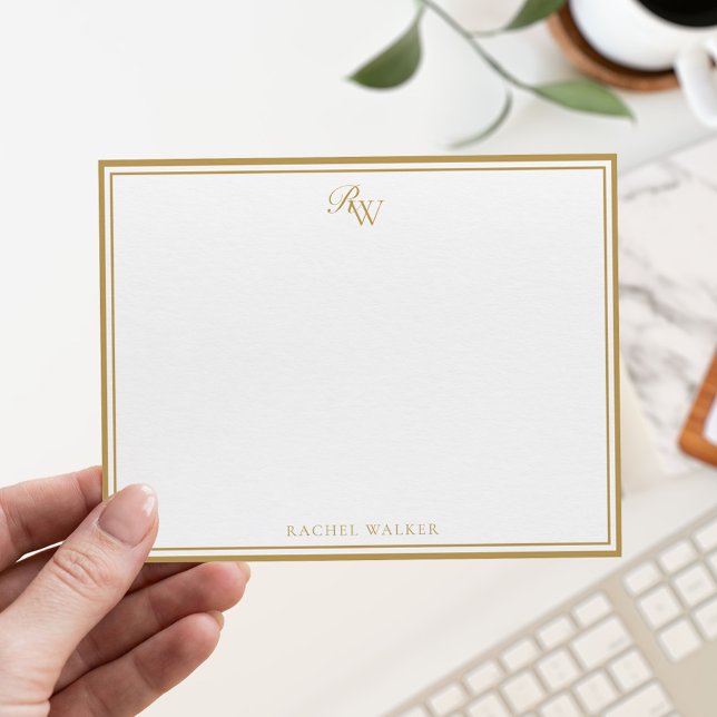 Elegant Gold Monogram Two Border Note Card (Creator Uploaded)