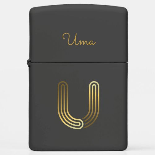 Elegant Gold Monogram U Zippo Lighter