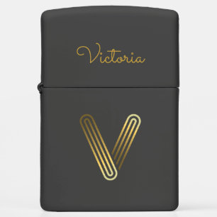 Elegant Gold Monogram V, Zippo Lighter
