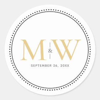 Elegant Gold Monogram Wedding Classic Round Sticker