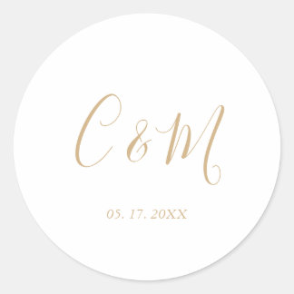 Elegant Gold Monogram Wedding Classic Round Sticker