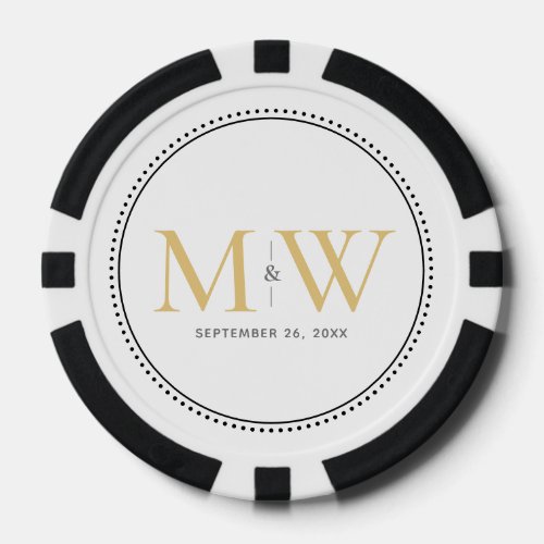 Elegant Gold Monogram Wedding Date Poker Chips