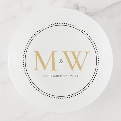 Elegant Gold Monogram Wedding Date Trinket Tray