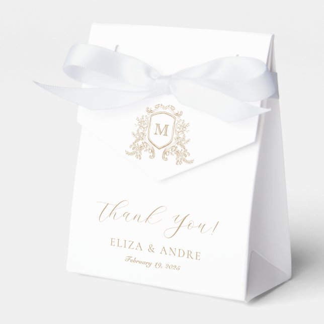 Elegant Gold Monogram Wedding Favor Box (Front Side)