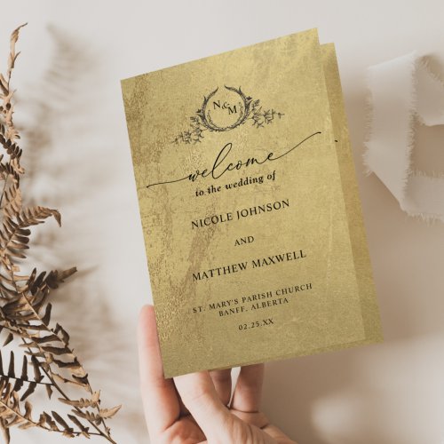 Elegant Gold Monogram Wedding Folded Program