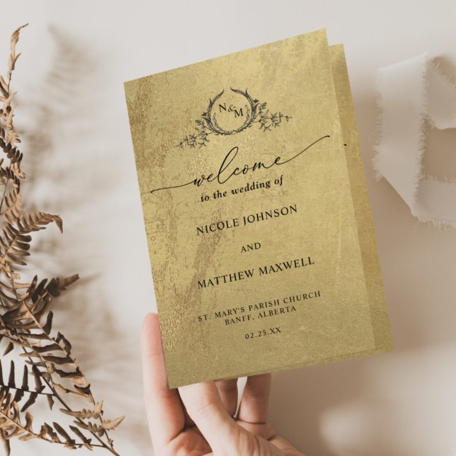 Elegant Gold Monogram Wedding Folded Program (Creator Uploaded)