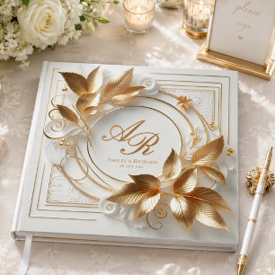 Elegant Gold Monogram Wedding Guest Book