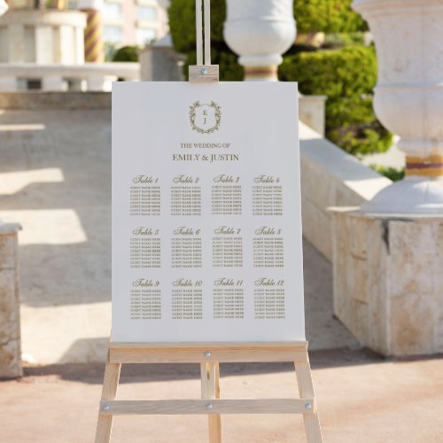 Elegant Gold Monogram Wedding Guest Seating Chart Foam Board