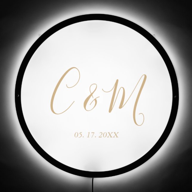 Elegant Gold Monogram Wedding LED Sign (Front)