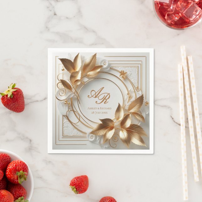 Elegant Gold Monogram Wedding  Napkins (Insitu)