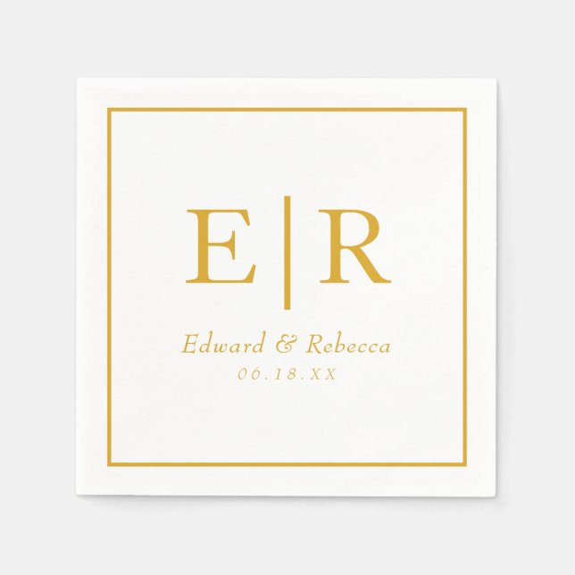 Elegant Gold Monogram Wedding Napkins (Front)