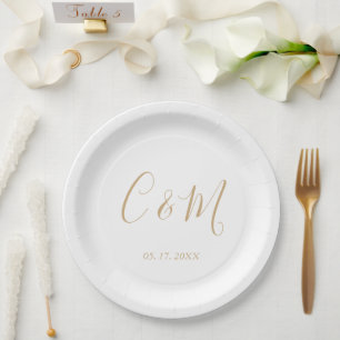 Elegant Gold Monogram Wedding Paper Plates