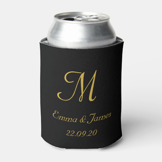 Elegant Gold Monogram Wedding Party Favor  Can Cooler (Can Front)
