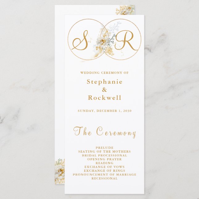 Elegant Gold Monogram Wedding Program  (Front/Back)