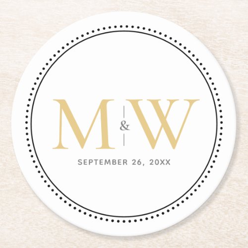 Elegant Gold Monogram Wedding Round Paper Coaster