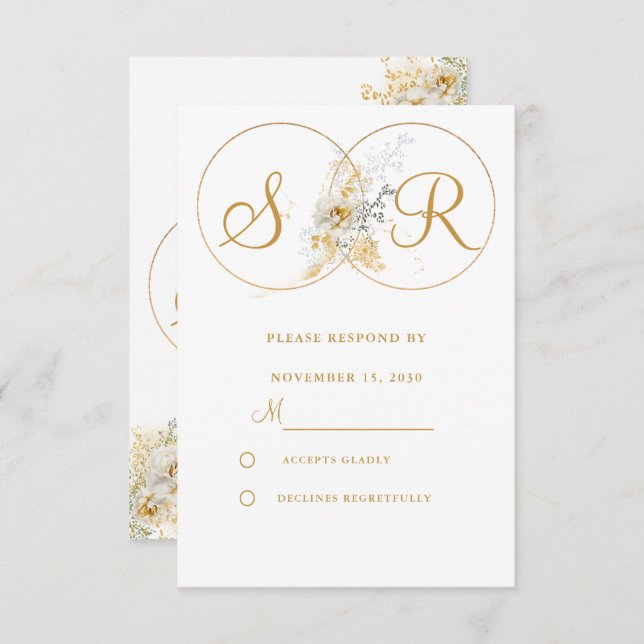 Elegant Gold Monogram Wedding RSVP  (Front/Back)