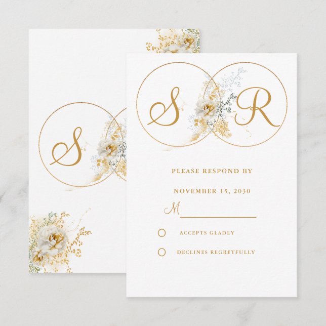 Elegant Gold Monogram Wedding RSVP  Card (Front/Back)