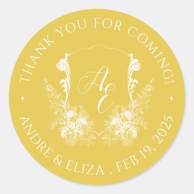 Elegant Gold Monogram Wedding Sticker (Front)