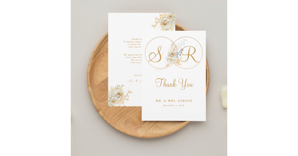 Elegant Gold Monogram Wedding Thank You Card | Zazzle