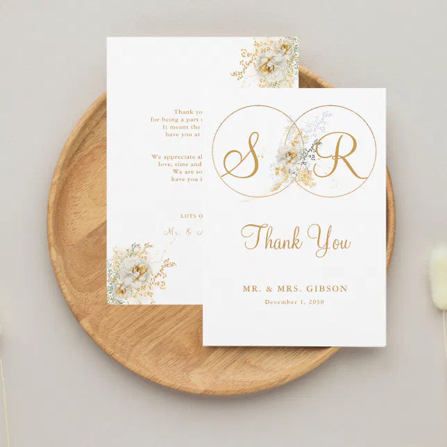 Elegant Gold Monogram Wedding Thank You Card | Zazzle