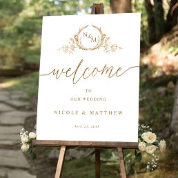 Elegant Gold Monogram Wedding Welcome Sign 