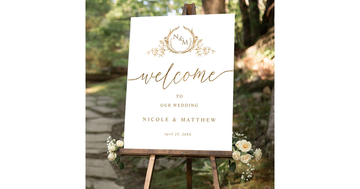 Elegant Gold Monogram Wedding Welcome Sign | Zazzle