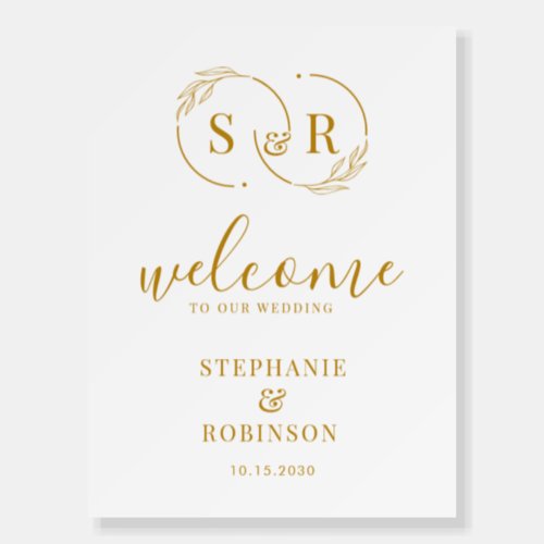 Elegant Gold Monogram Wedding Welcome Sign