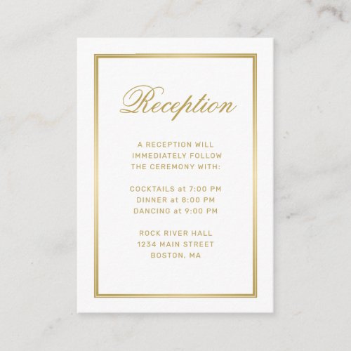 Elegant Gold Monogram White Wedding Reception Enclosure Card