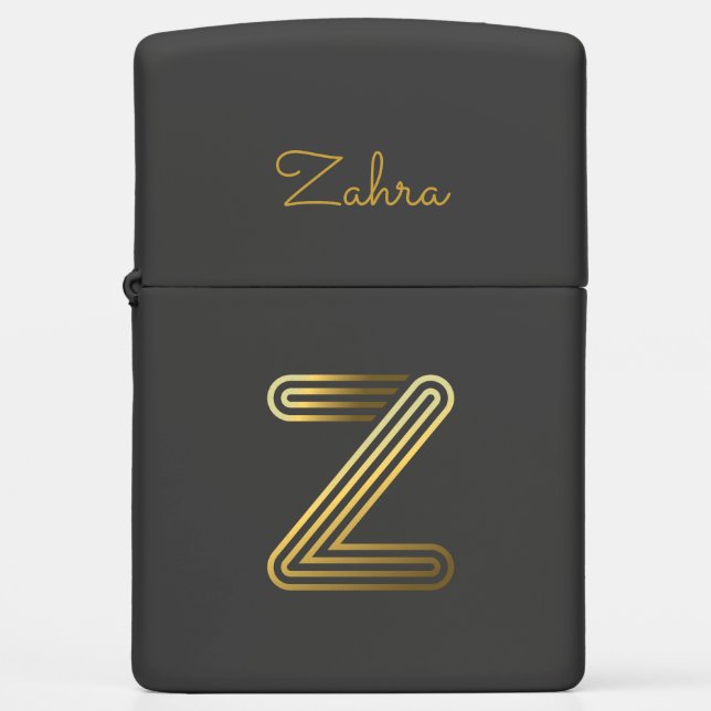 Elegant Gold Monogram Z, Zippo Lighter (Front)