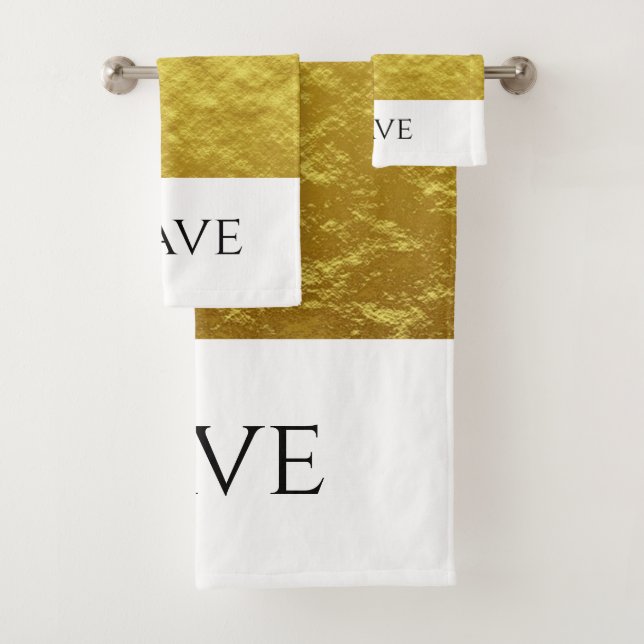 Elegant Gold Monogrammed Bathroom Bath Towel Set (Insitu)