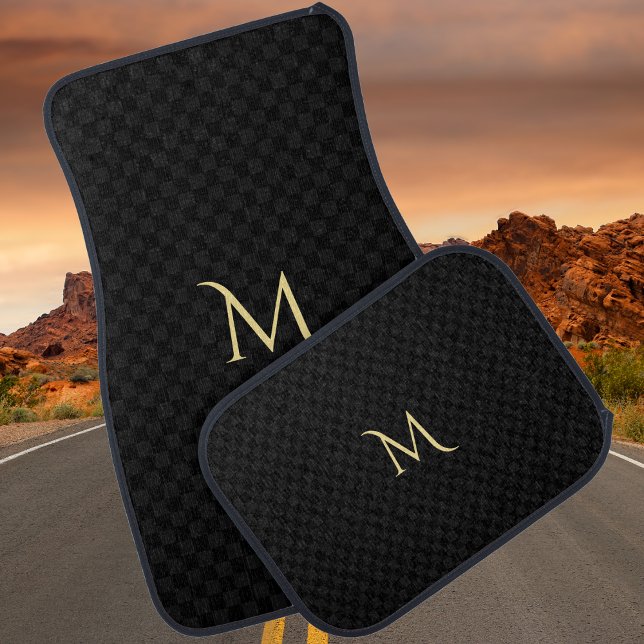 Elegant Gold Monogrammed Classy Black Checkered Car Floor Mat (Elegant Gold Monogrammed Classy Black Checkered Car Floor Mat)