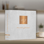 Elegant gold monogrammed leather luxury office 3 ring binder<br><div class="desc">Classy exclusive looking monogrammed office or personal work organizer binder featuring a faux copper metallic gold glitter square and dividers over a stylish white faux leather look (PRINTED) background. Suitable for small business, corporate or independent business professionals, personal branding or stylists specialists, makeup artists or beauty salons, boutique or store...</div>