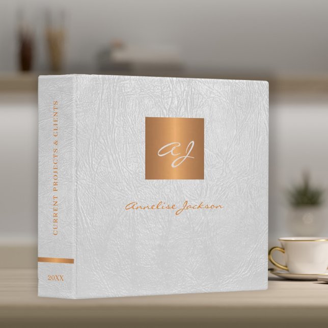 Elegant gold monogrammed leather luxury office 3 ring binder (Creator Uploaded)