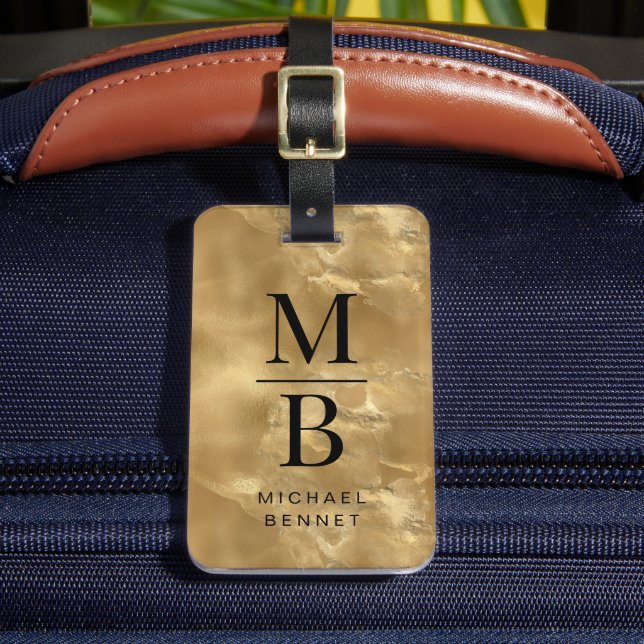 Elegant Gold Monogrammed  Luggage Tag (Front Insitu 2)