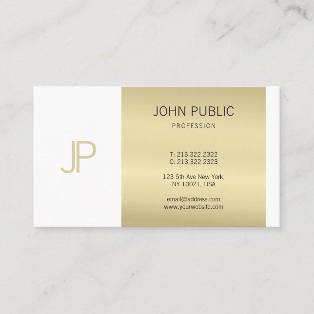 Elegant Gold Monogrammed Modern Design Luxury Business Card (Front)