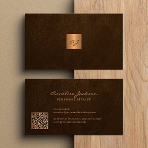 Elegant gold monogrammed modern QR code Business Card